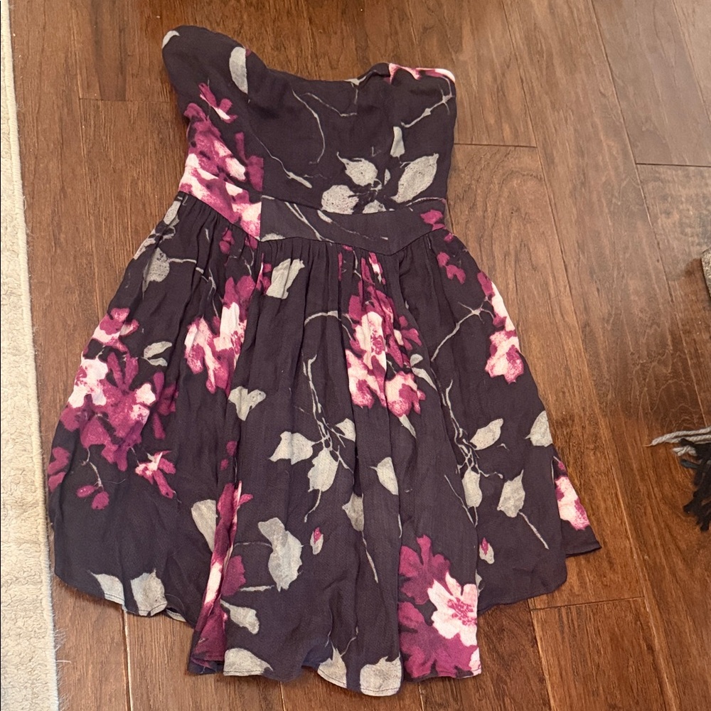Altar'd State Black and Pink Floral Strapless Mini Dress
